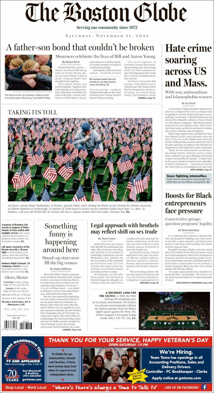 Portada de Boston Globe (USA)