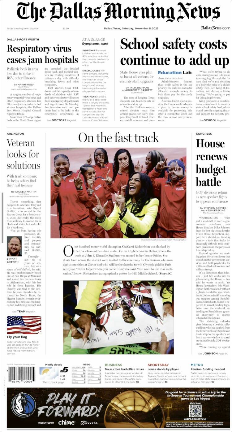 Portada de Dallas Morning News (USA)