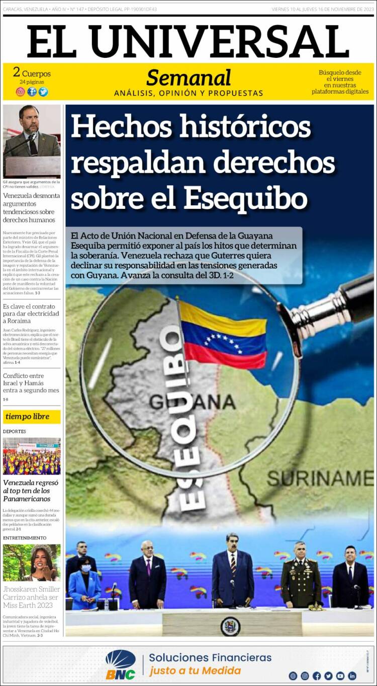 Portada de Universal (Venezuela)
