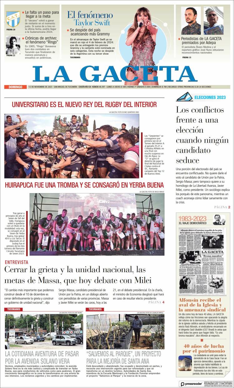 Portada de La Gaceta (Argentina)