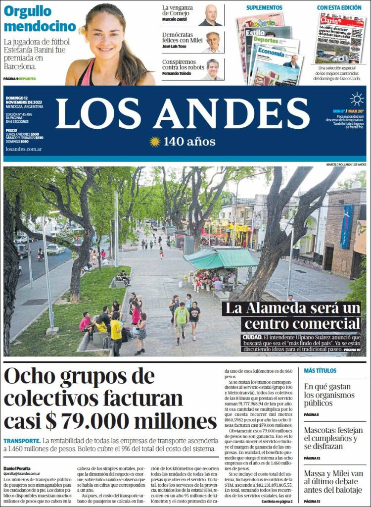 Portada de Los Andes - Mendoza (Argentina)