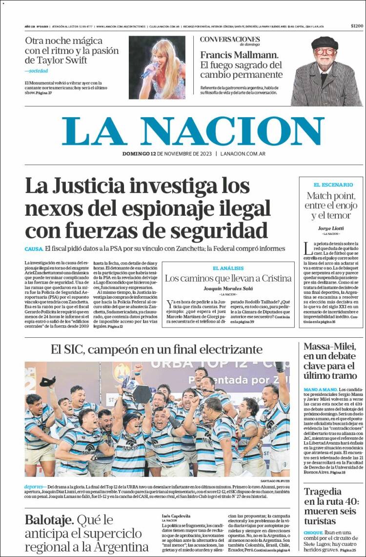Portada de La Nación (Argentina)