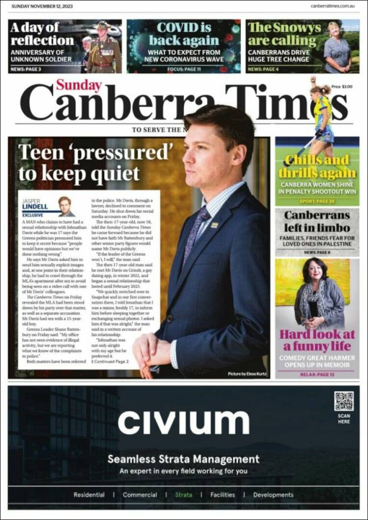 Portada de The Canberra Times (Australia)