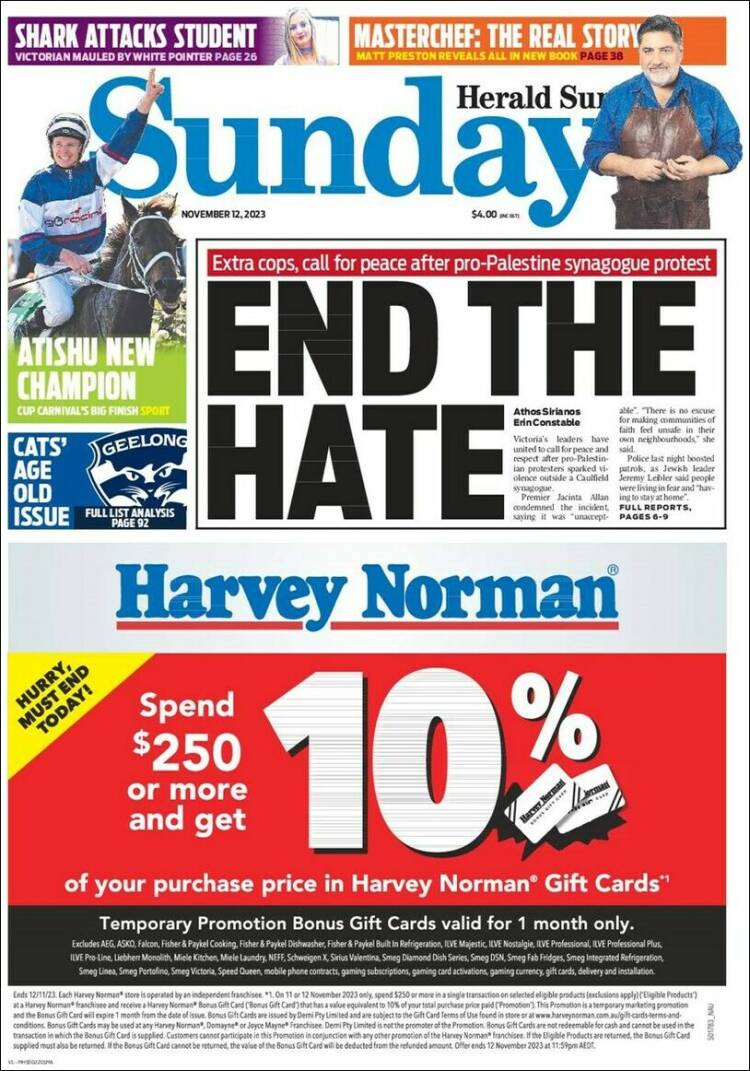 Portada de Herald Sun (Australia)