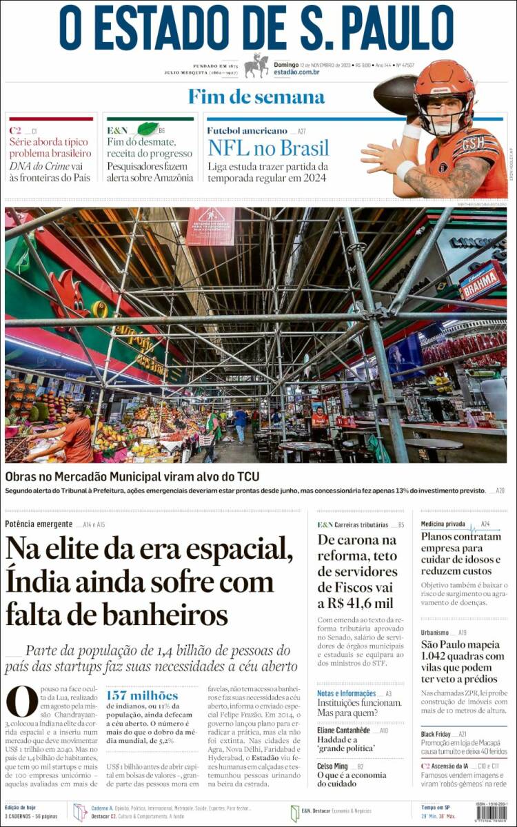 Portada de O Estado de São Paulo (Brasil)