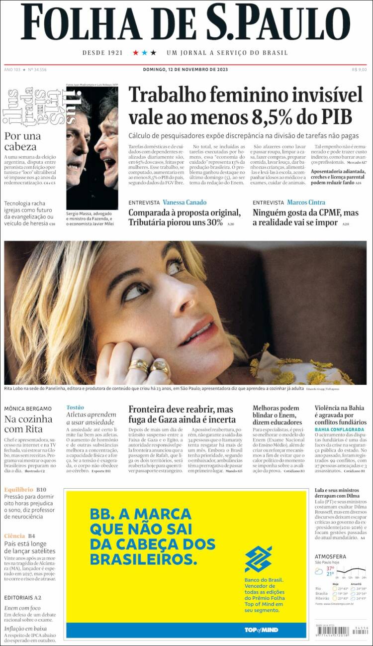Portada de Folha de São Paulo (Brasil)