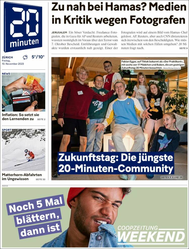 Portada de 20Minuten - Zürich (Suiza)