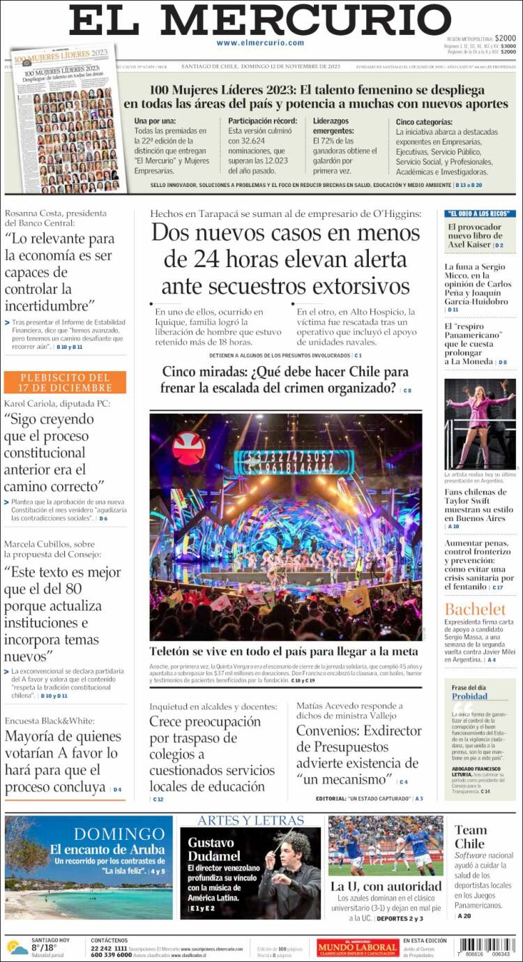 Portada de El Mercurio (Chile)