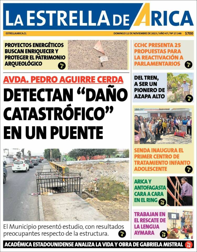 Portada de La Estrella de Arica (Chile)