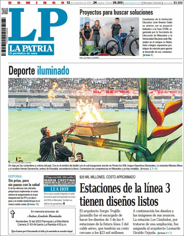 Portada de La Patria (Colombia)