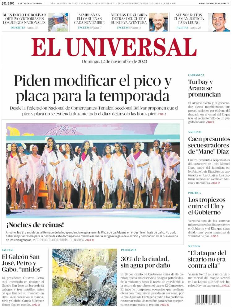 Portada de El Universal (Colombia)