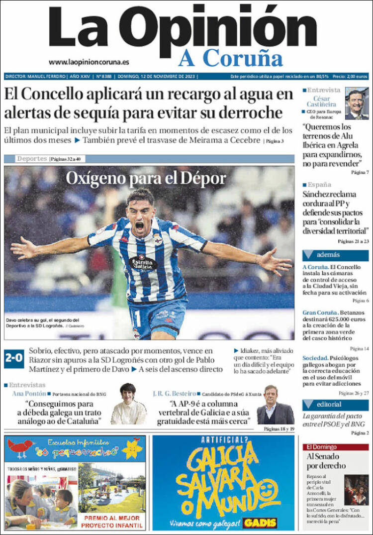 Portada de La Opinión de A Coruña (España)