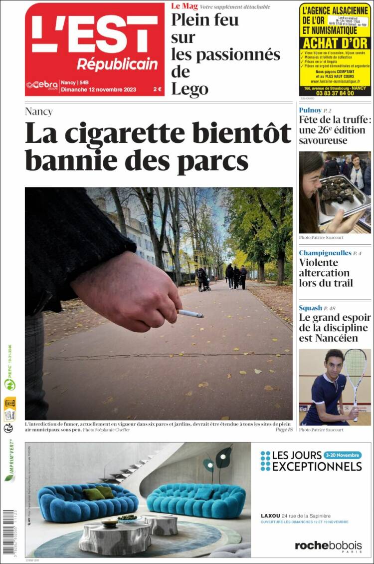 Portada de L'Est Republicain (Francia)