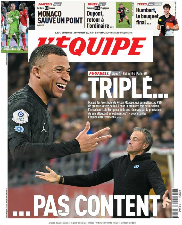 Portada de L'Equipe (Francia)
