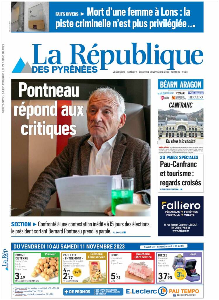 Portada de La République des Pyrénées (Francia)