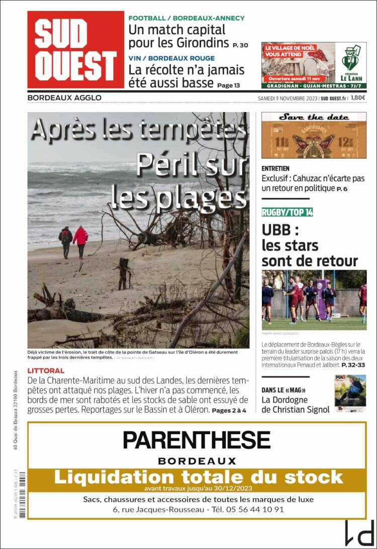 Portada de Sud Ouest (Francia)