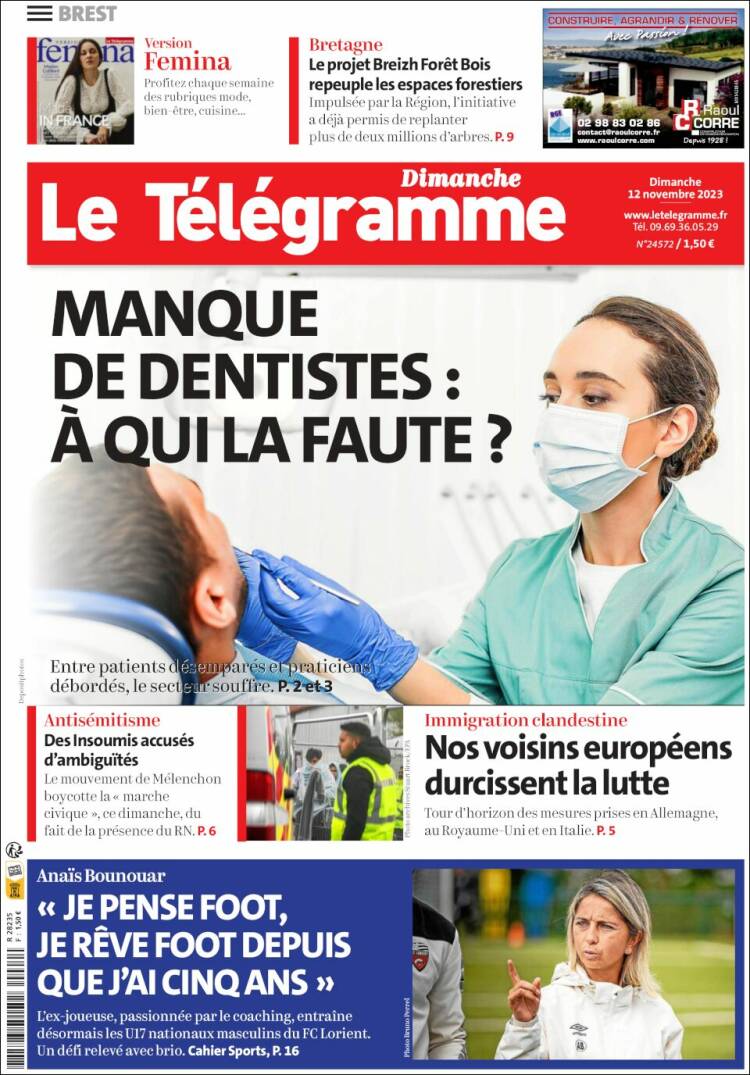 Portada de Télégramme (Francia)