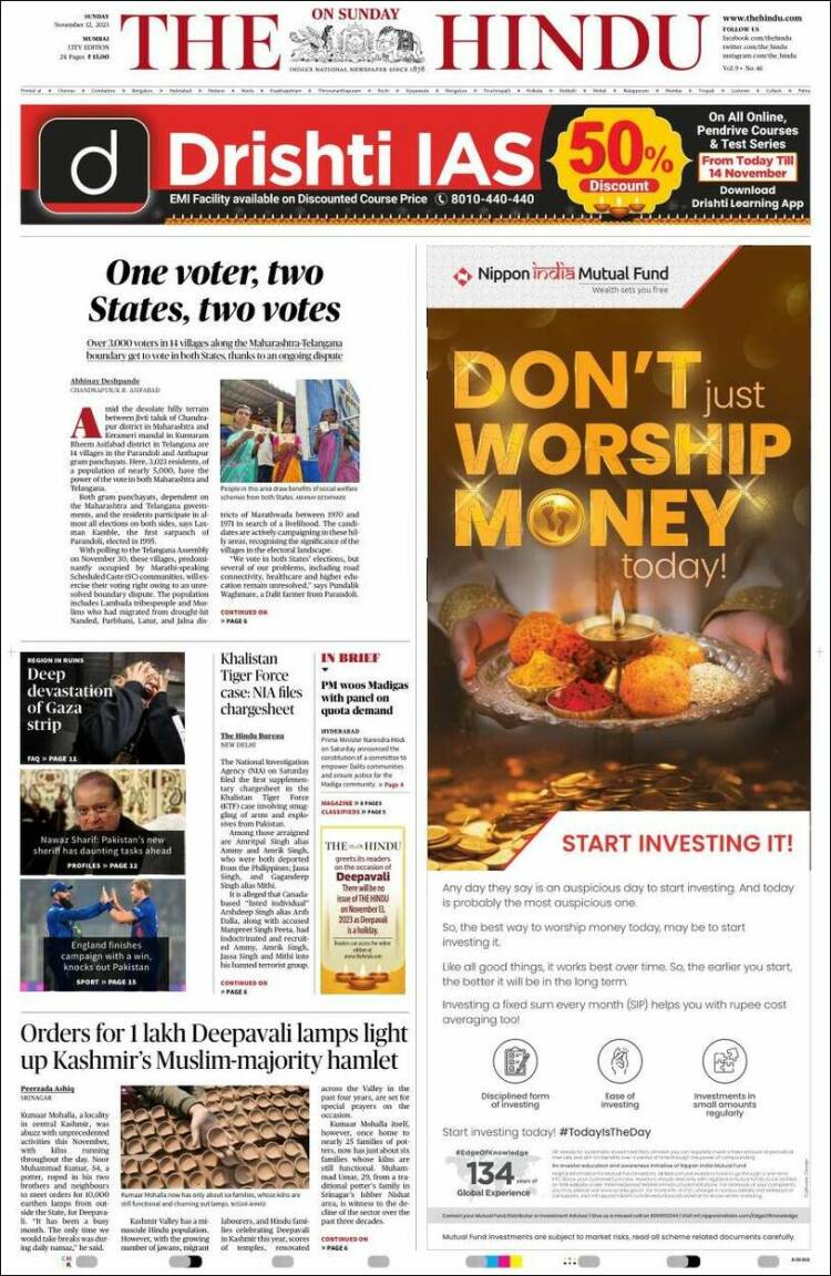 Portada de The Hindu (India)