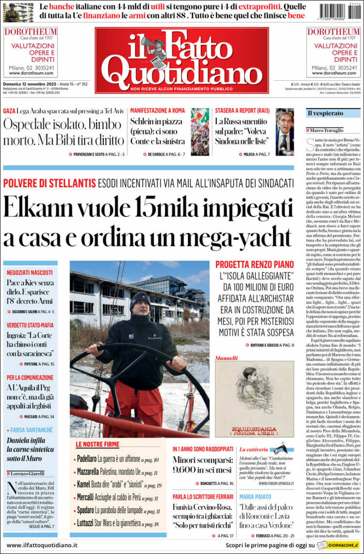Portada de Il Fatto Quotidiano (Italia)