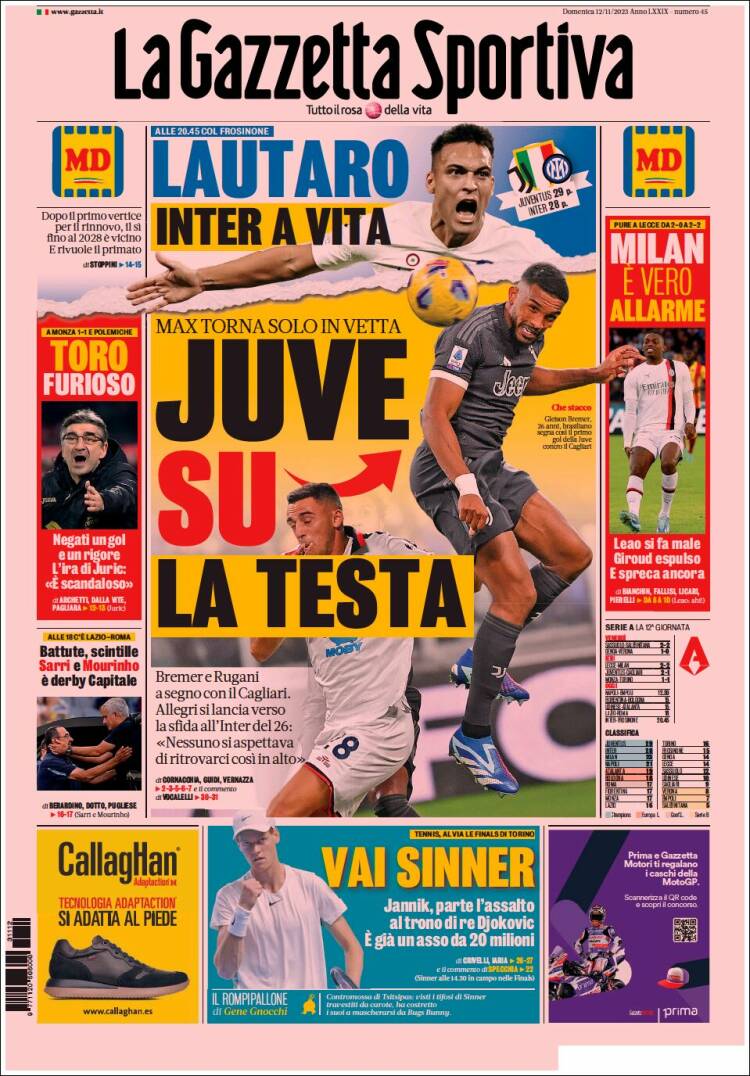 Portada de La Gazzetta dello Sport (Italia)