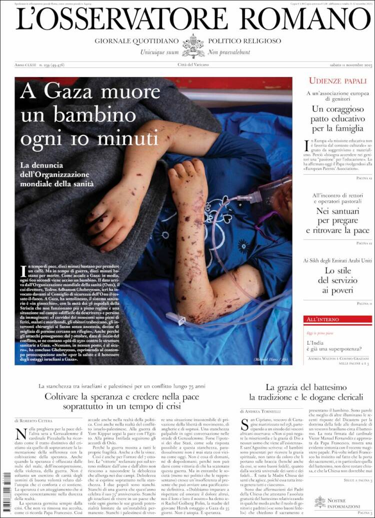 Portada de L'Osservatore Romano (Italia)