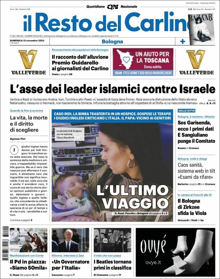 Portada de Il Resto del Carlino (Italia)