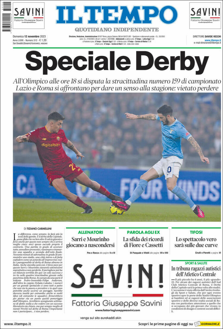Portada de Il Tempo (Italia)