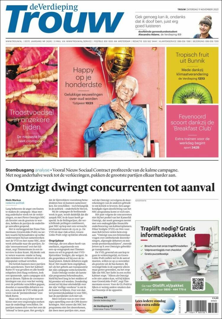 Portada de Trouw (Pa&iacute;ses Bajos)