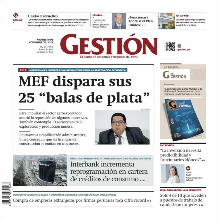 Portada de Diario Gestión (Per&uacute;)