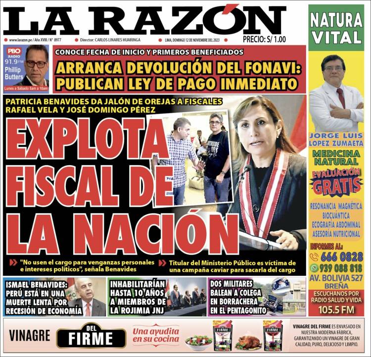 Portada de La Razón (Per&uacute;)