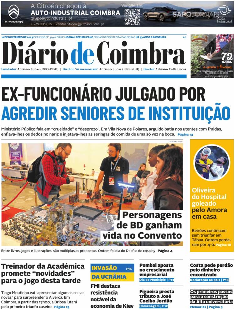 Portada de Diário de Coimbra (Portugal)