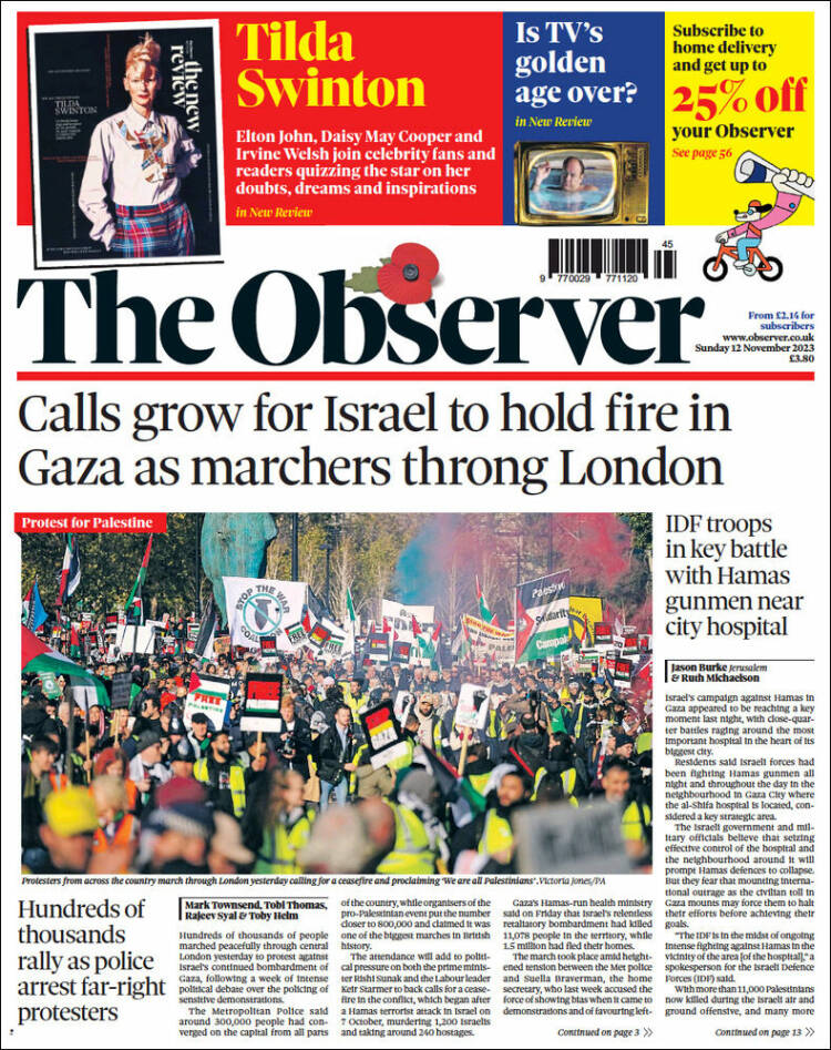 Portada de The Observer (Reino Unido)