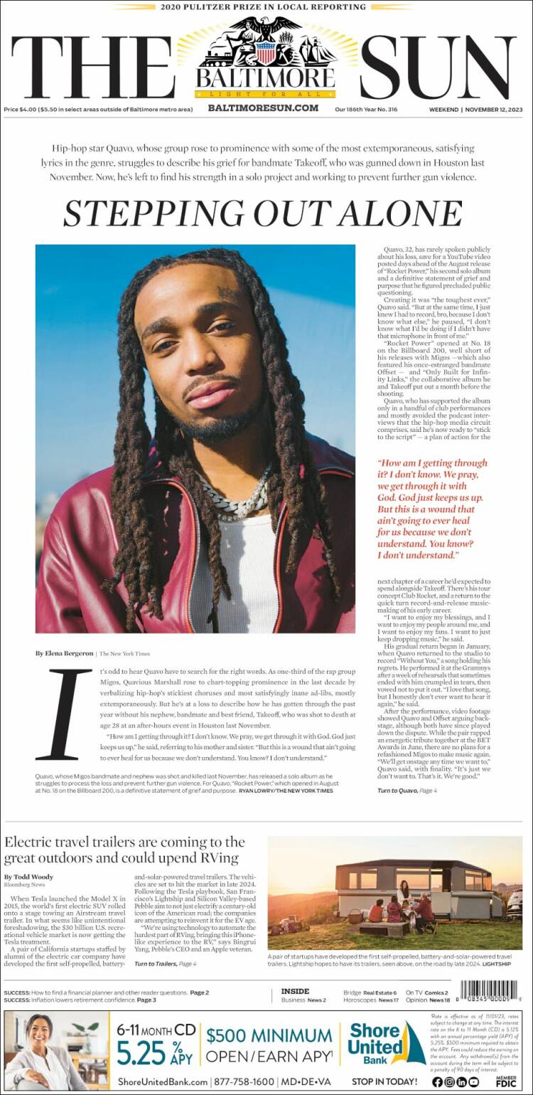 Portada de The Baltimore Sun (USA)