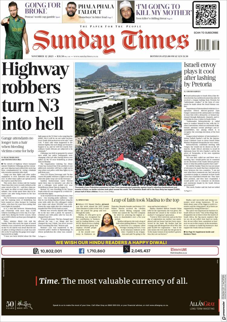 Portada de The Times (Sud&aacute;frica)