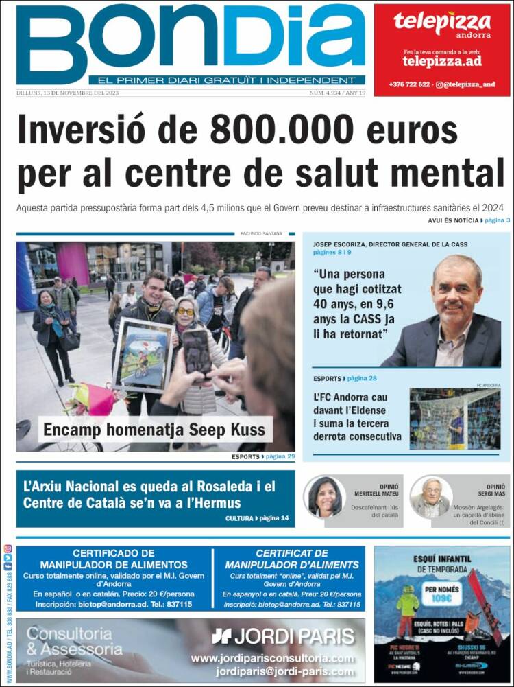 Portada de Diari Bondia (Andorra)