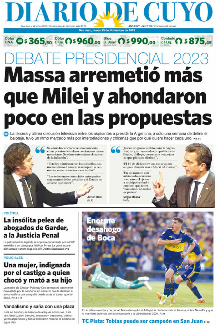 Portada de Diario de Cuyo (Argentina)