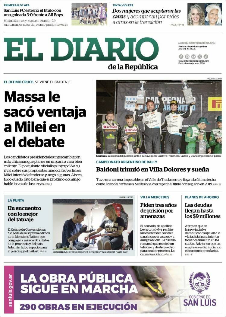 Portada de Diario de la República (Argentina)