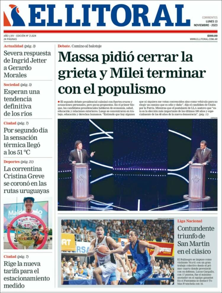 Portada de El Litoral Corrientes (Argentina)