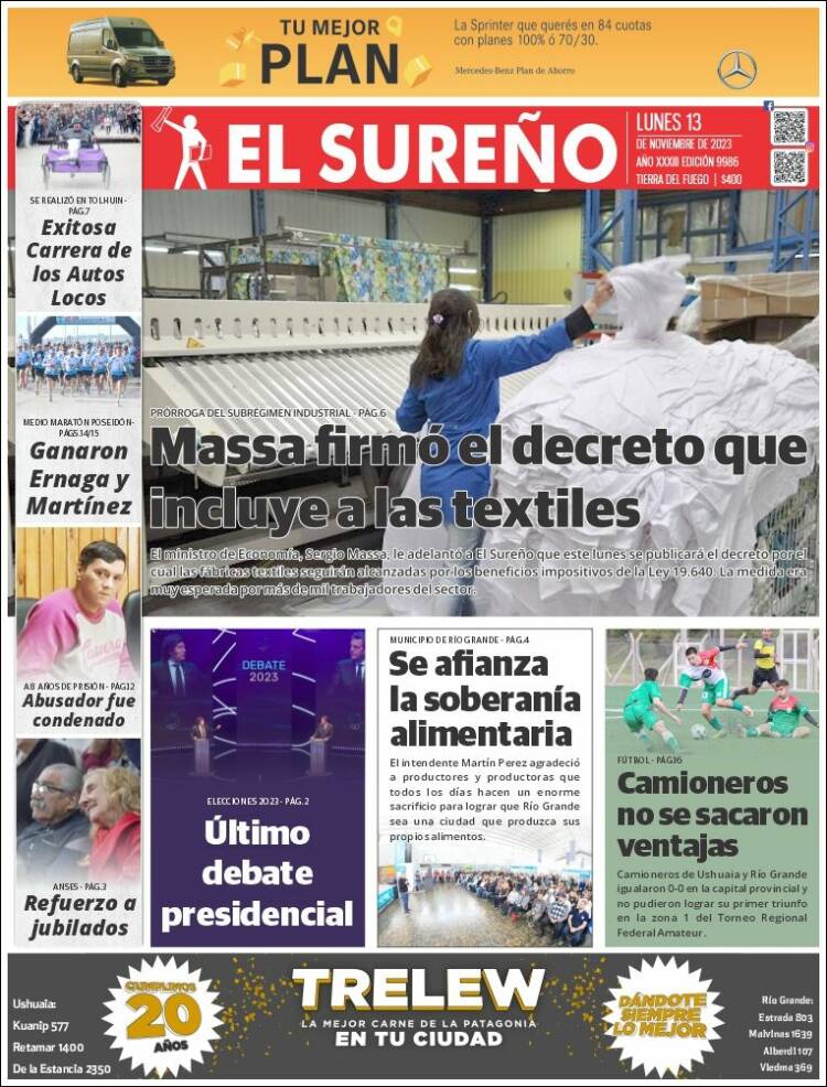 Portada de Diario El Sureño (Argentina)