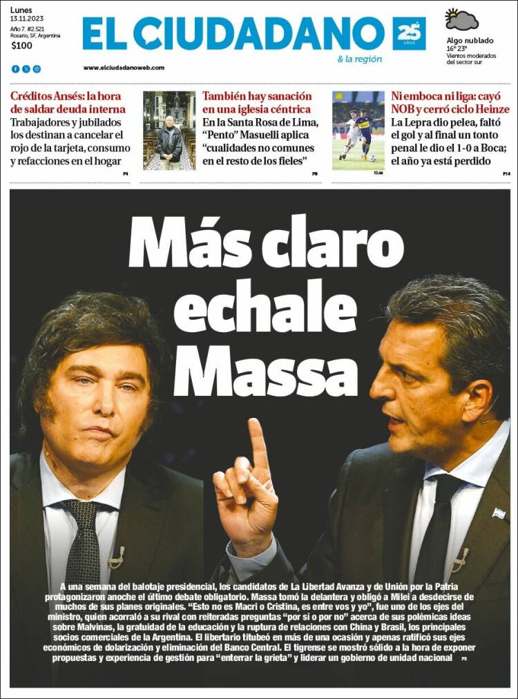 Portada de Diario El Ciudadano (Argentina)