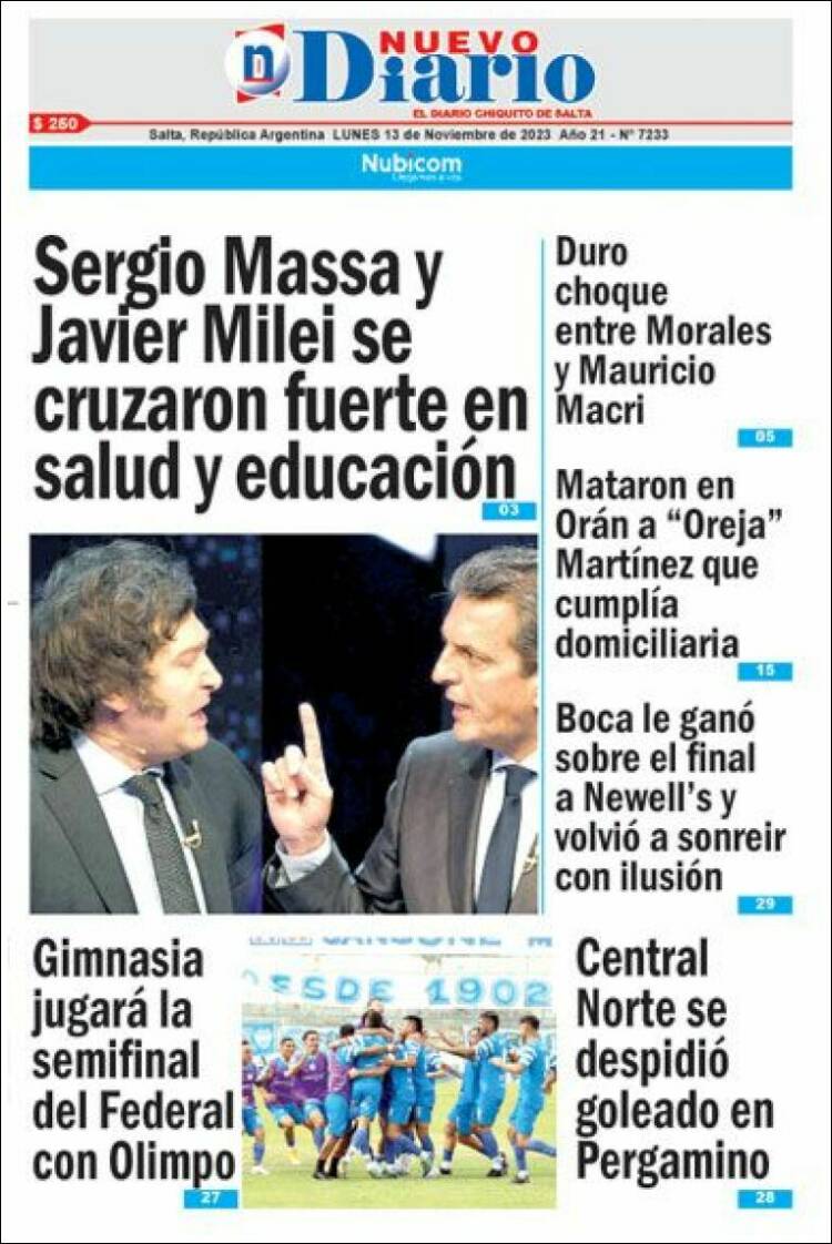 Portada de Nuevo Diario de Salta (Argentina)