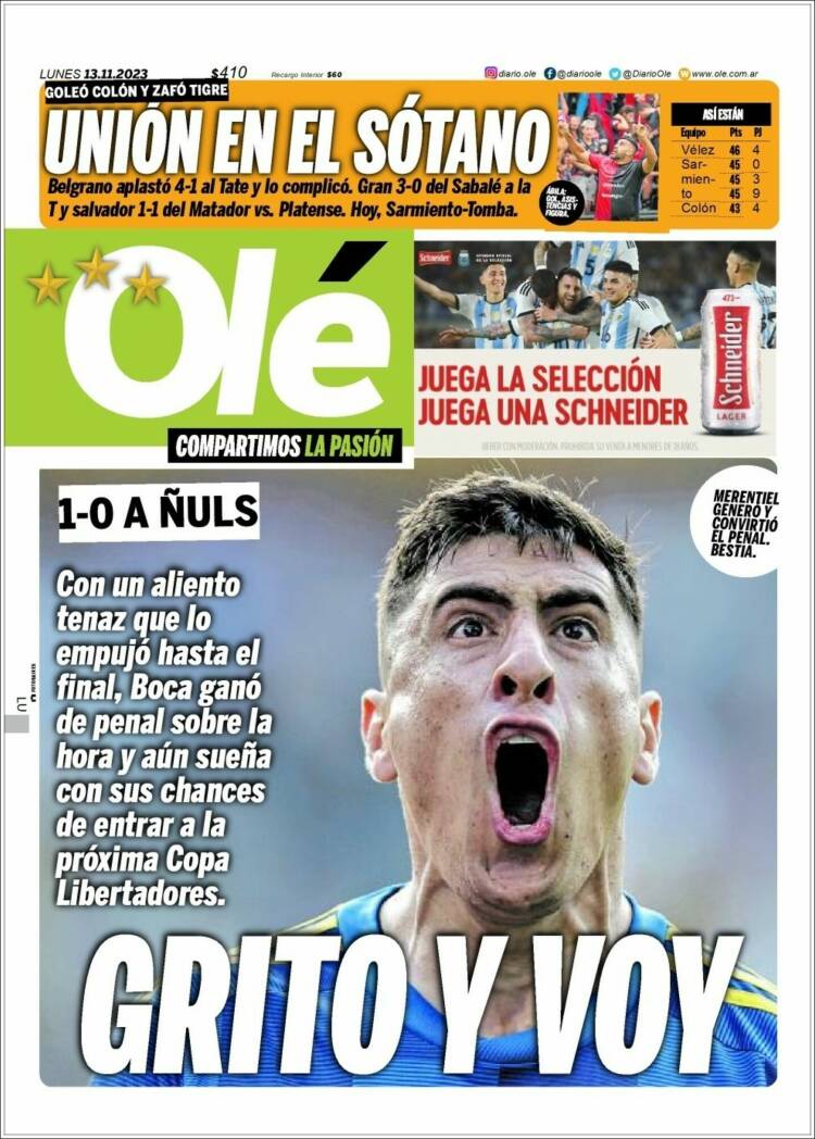 Portada de Olé (Argentina)