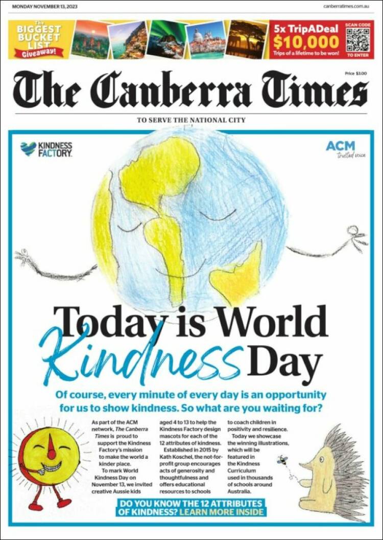 Portada de The Canberra Times (Australia)