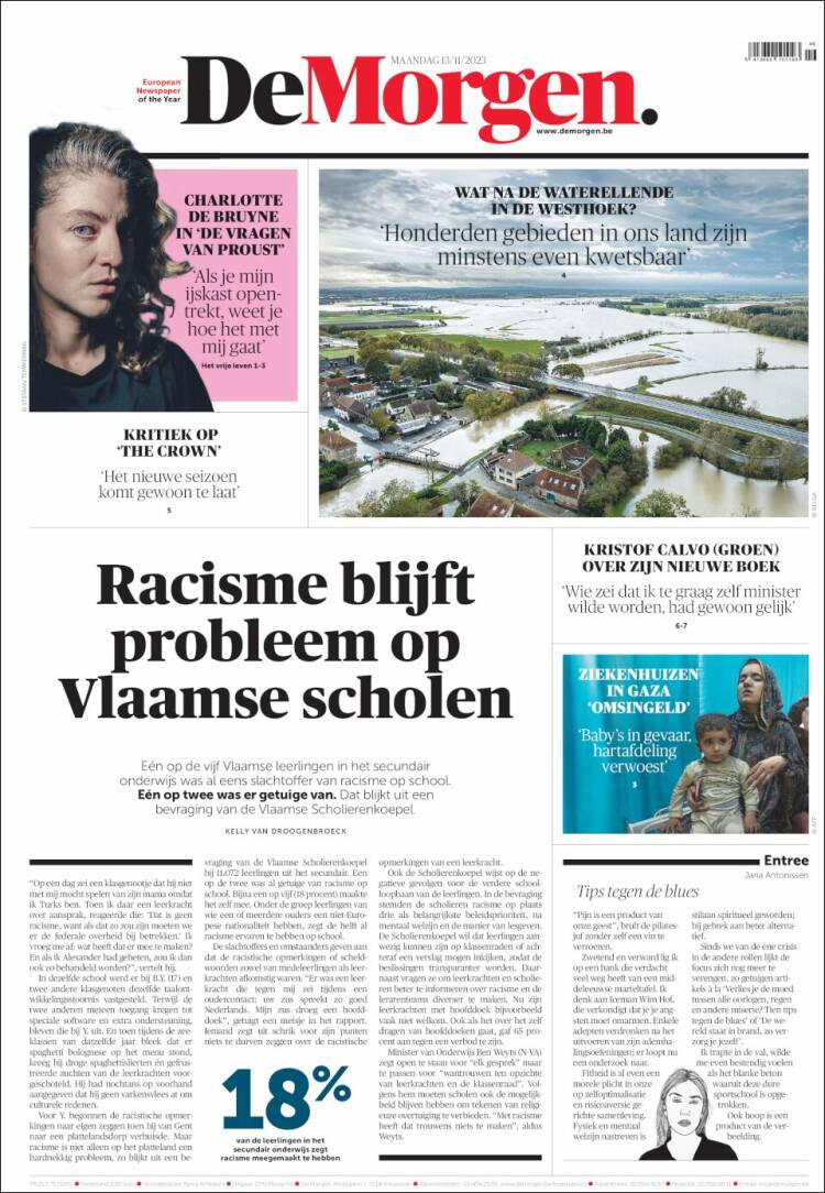 Portada de De Morgen (B&eacute;lgica)