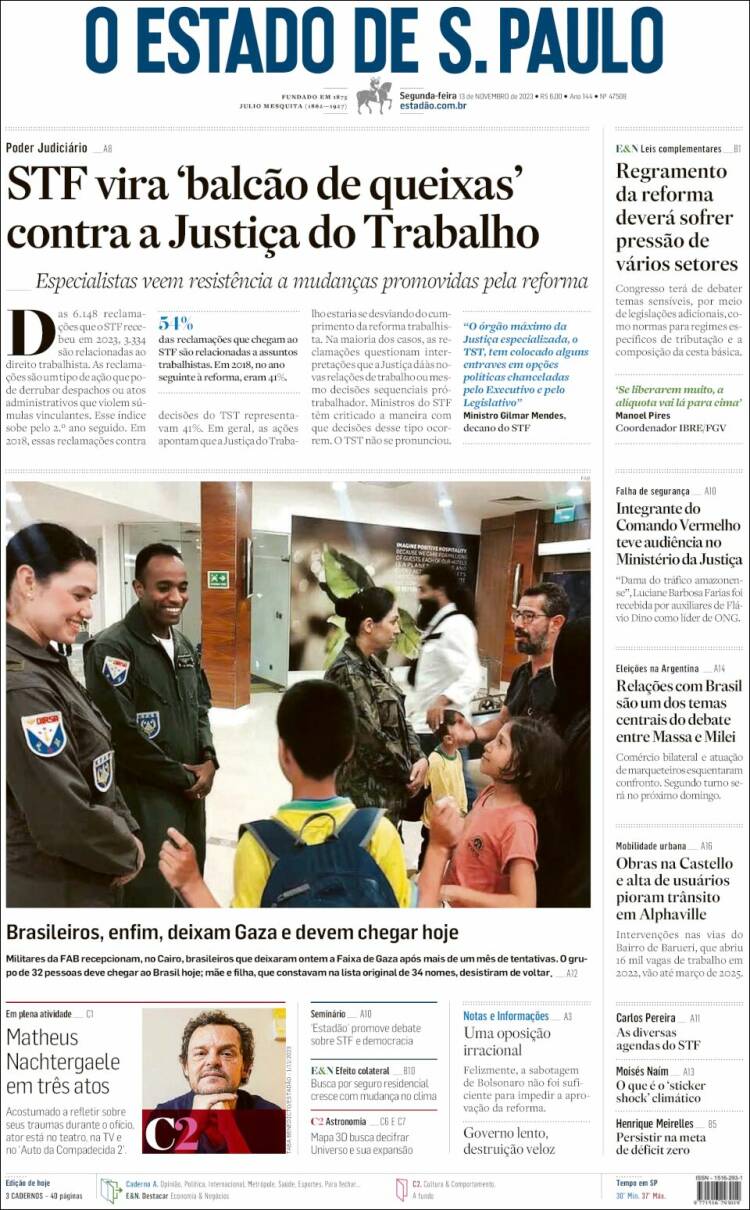 Portada de O Estado de São Paulo (Brasil)