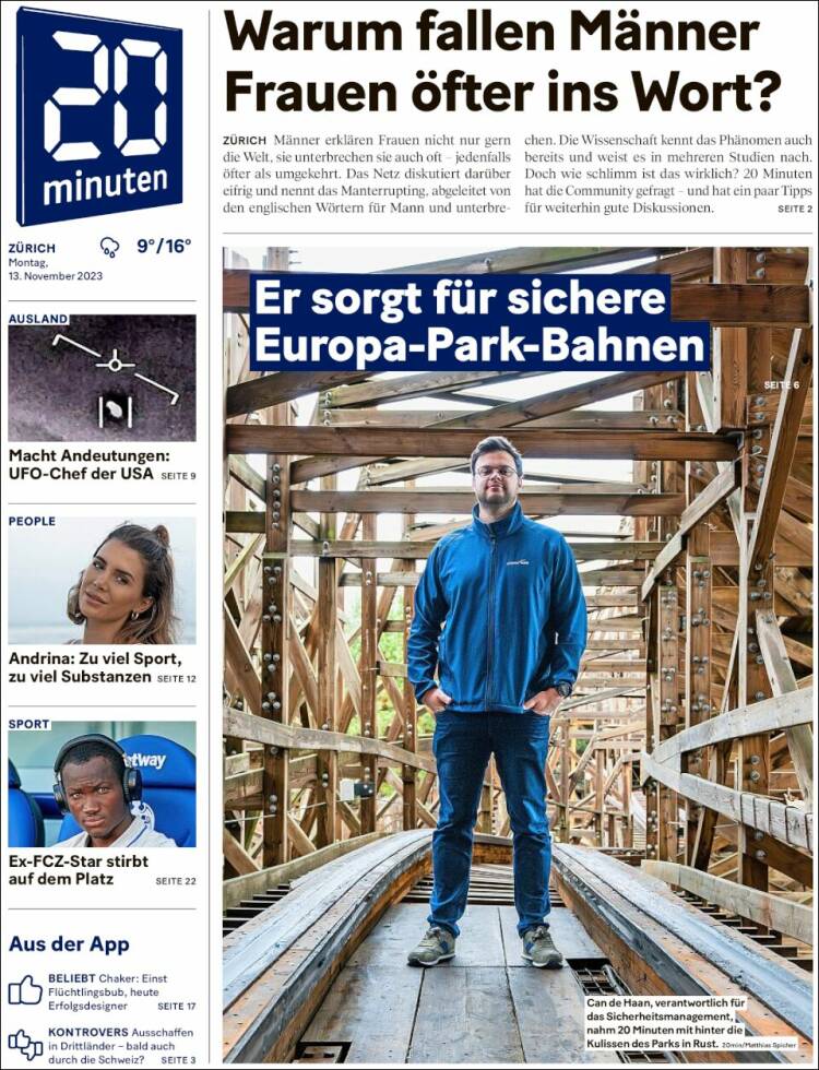 Portada de 20Minuten - Zürich (Suiza)