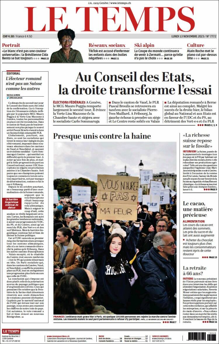Portada de Le Matin (Suiza)