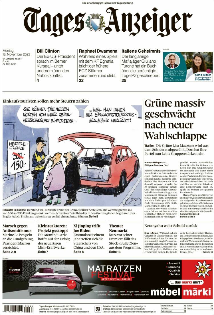 Portada de Tages-Anzeiger (Suiza)