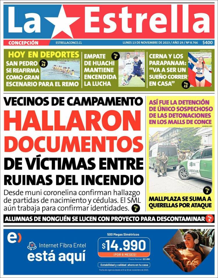 Portada de La Estrella de Concepción (Chile)