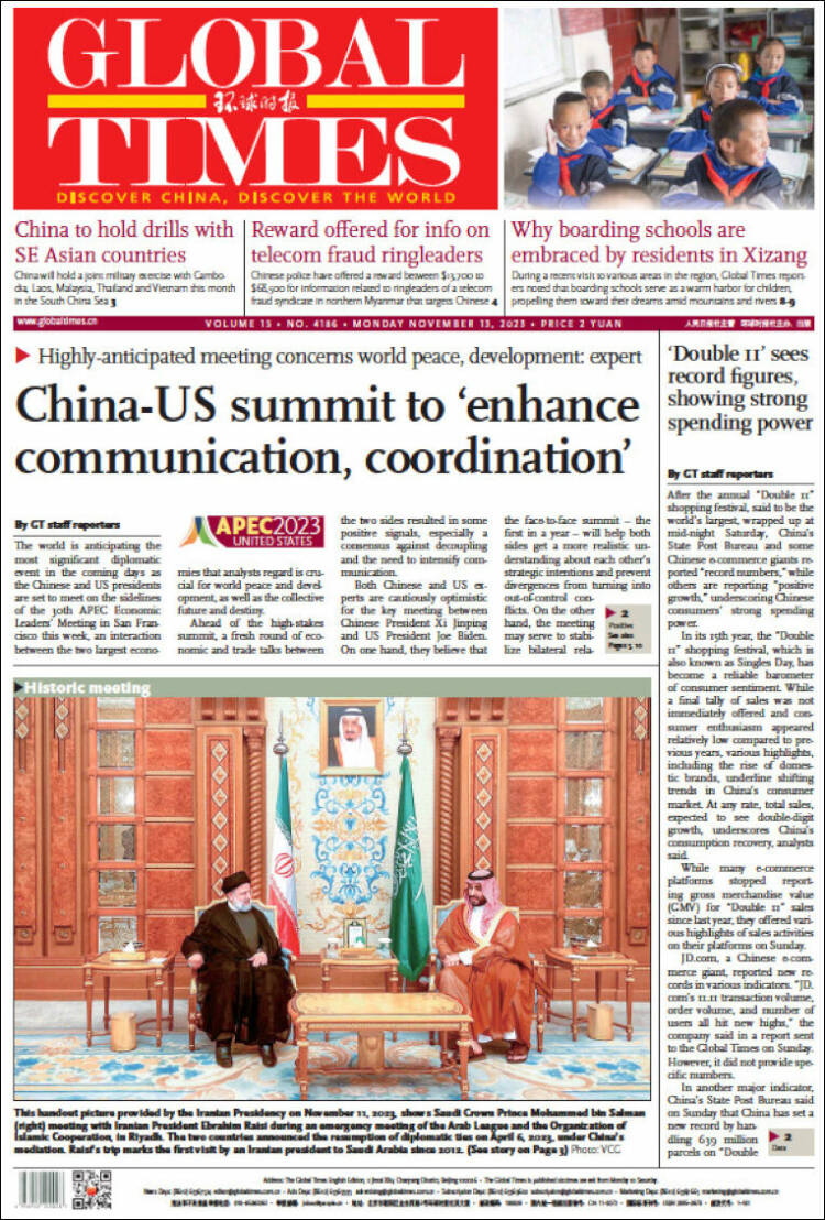 Portada de The Global Times (China)